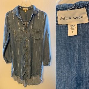 Cloth & Stone Anthropologie Chambray Button Shirt Dress Blue Long Sleeve Small